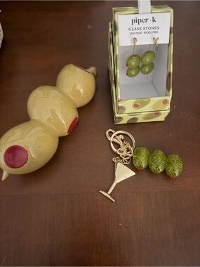 piper.k Olive Glass Stone Dangle Earrings, Olive keychain and olive decor
